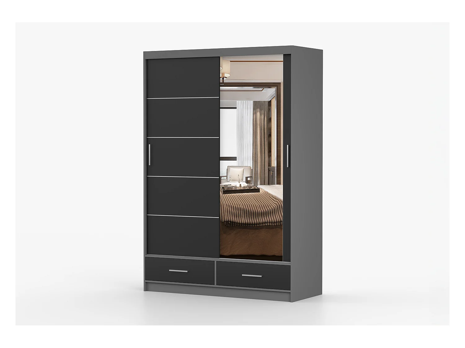 Armoire Silvana 150 cm avec miroir - Gris - Noir