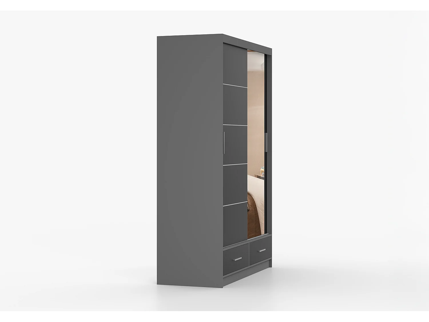 Armoire Silvana 150 cm avec miroir - Gris - Noir
