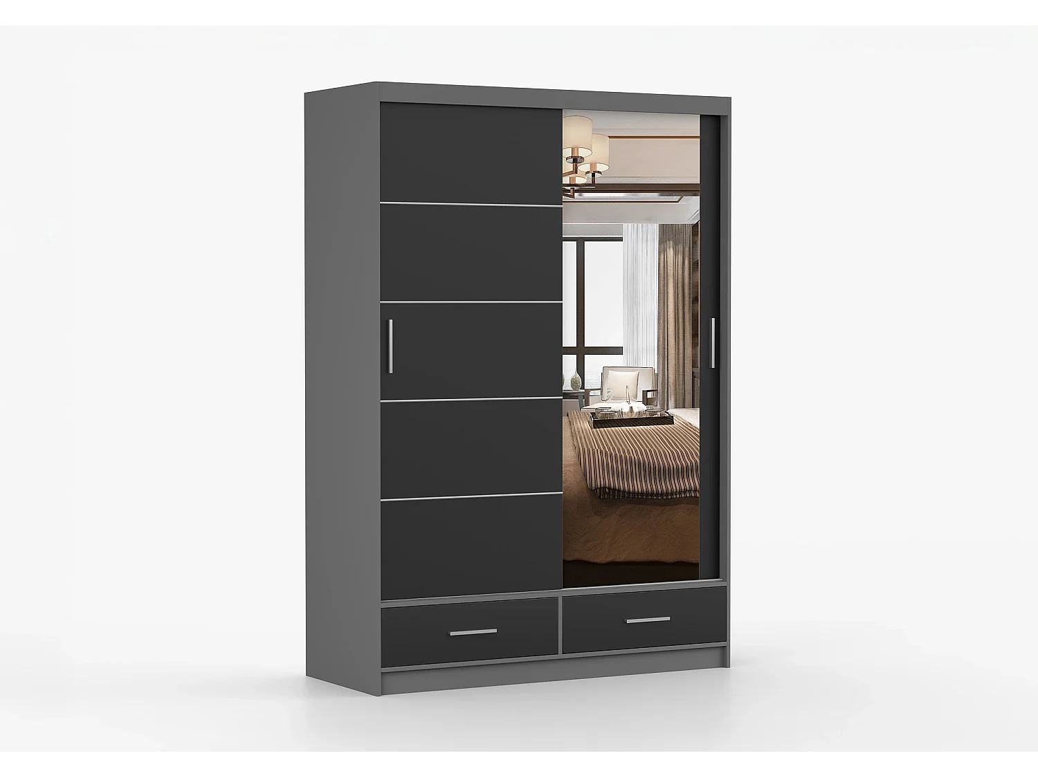 Armoire Silvana 150 cm avec miroir - Gris - Noir