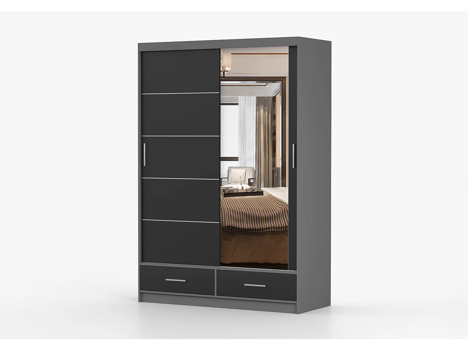 Armoire Silvana 150 cm avec miroir - Gris - Noir