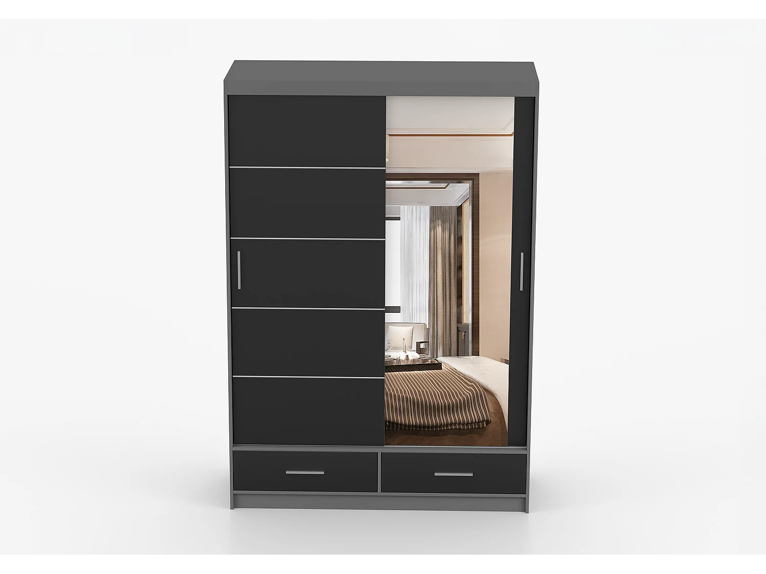 Armoire Silvana 150 cm avec miroir - Gris - Noir