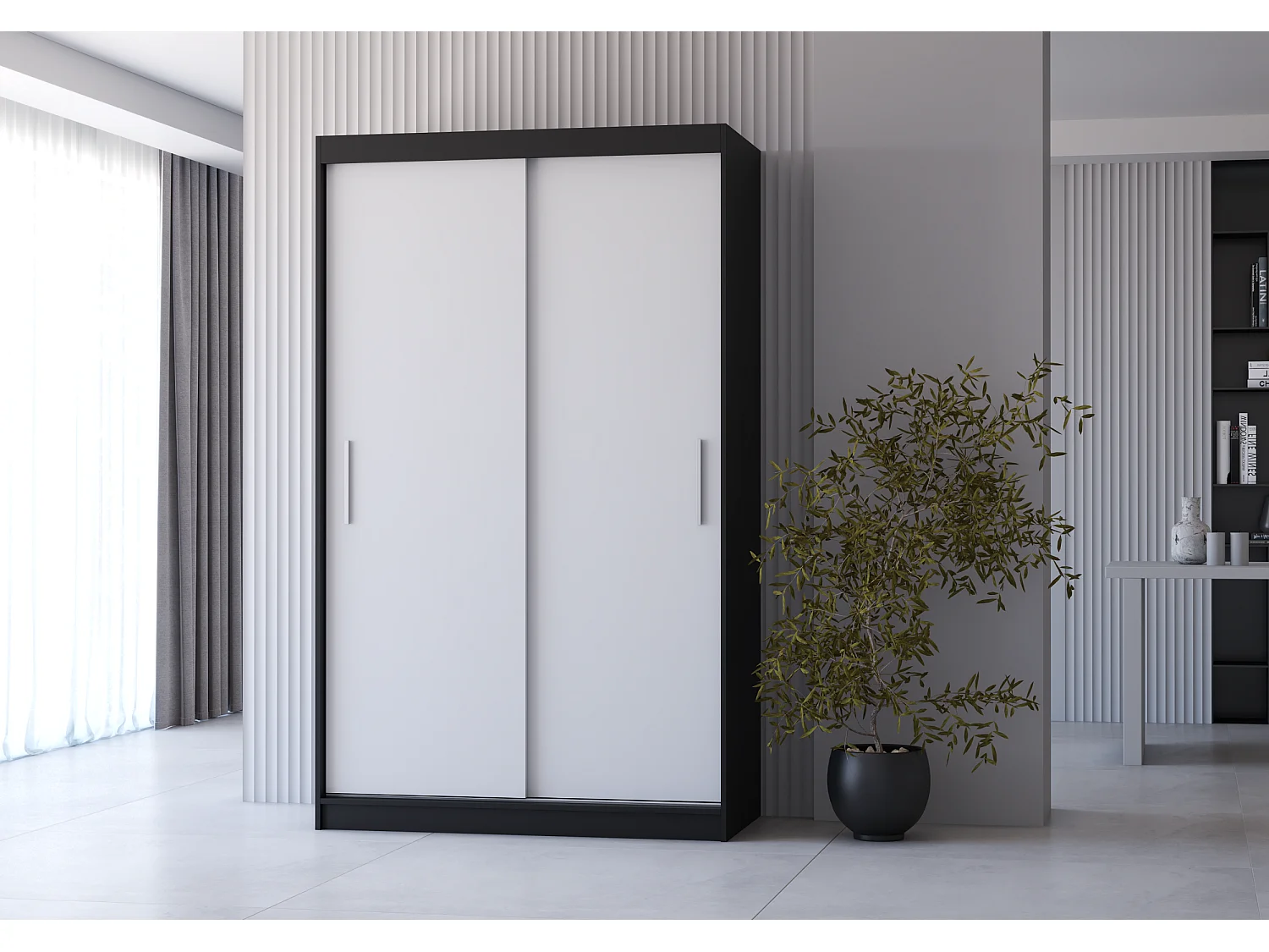 Armoire Yvaé 120 cm - Noir - Blanc
