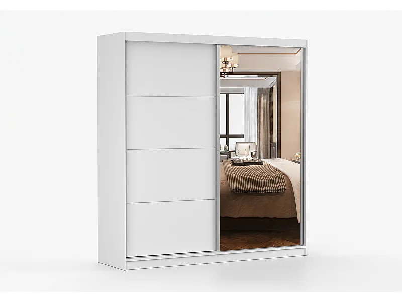 Armoire Léandra 203 cm avec miroir - Blanc