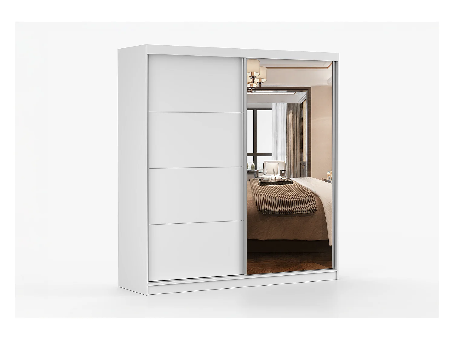 Armoire Léandra 203 cm avec miroir - Blanc