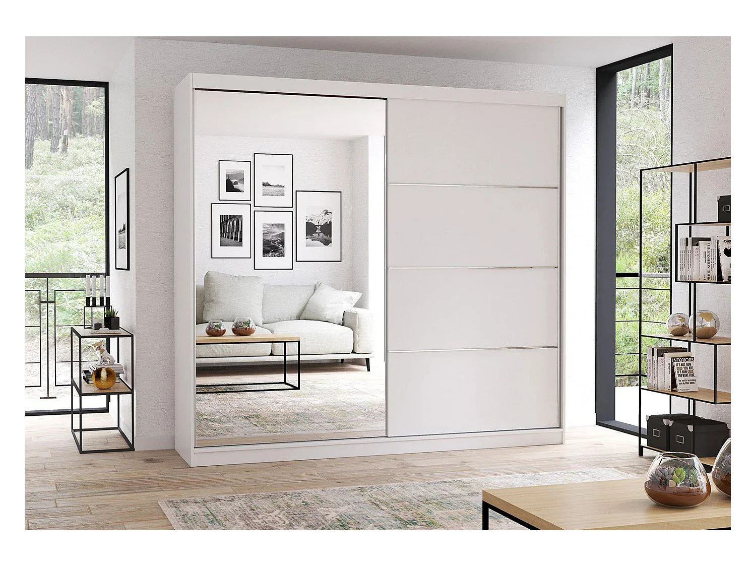 Armoire Léandra 203 cm avec miroir - Blanc