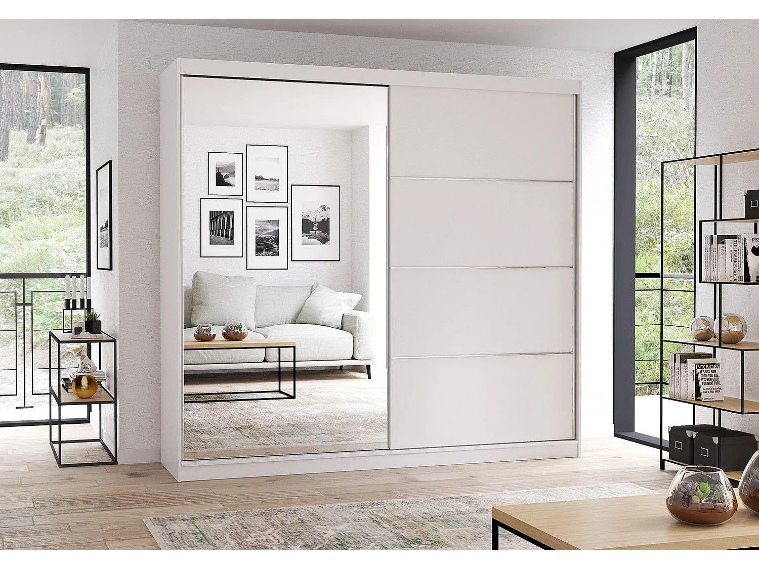 Armoire Léandra 203 cm avec miroir - Blanc