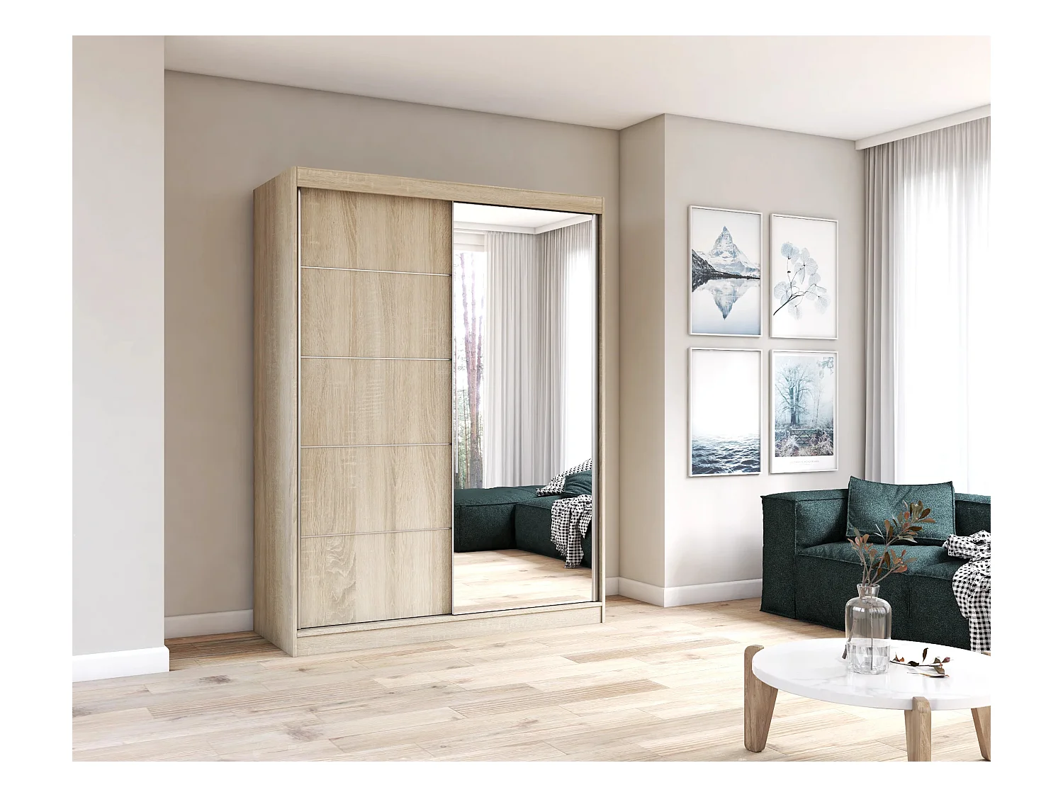 Armoire Vaiana 150 cm avec miroir - Chêne