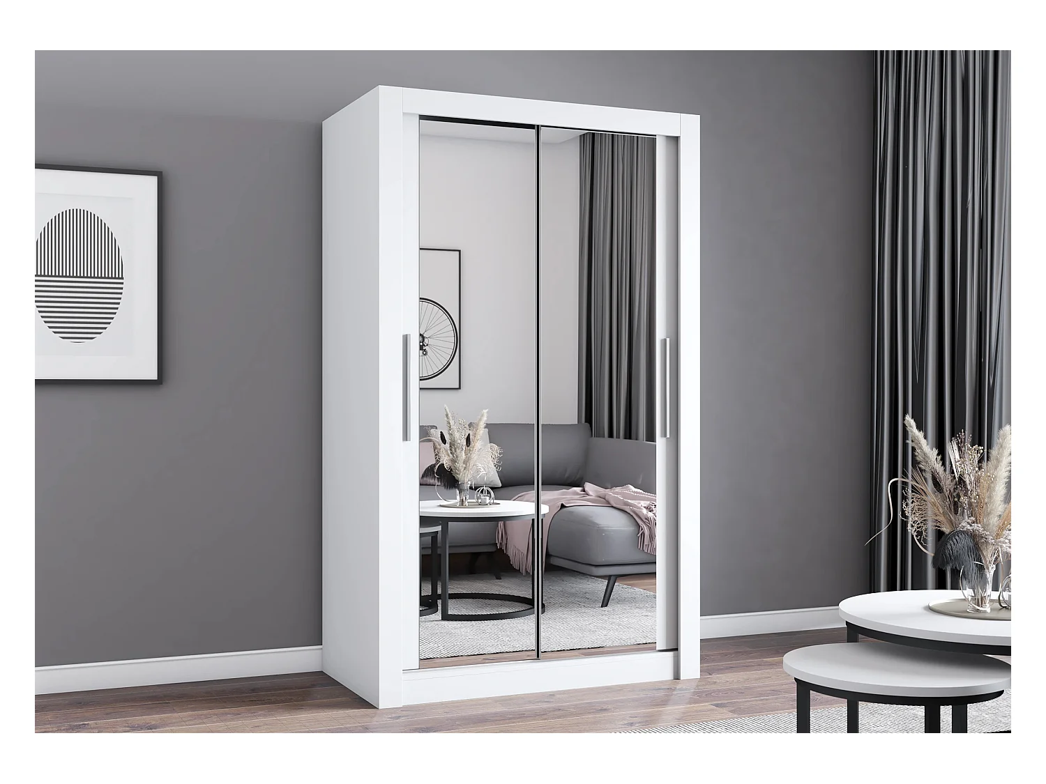Armoire Mirella 120 cm avec miroir - Blanc
