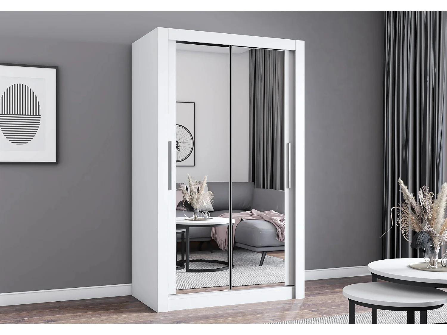 Armoire Mirella 120 cm avec miroir - Blanc