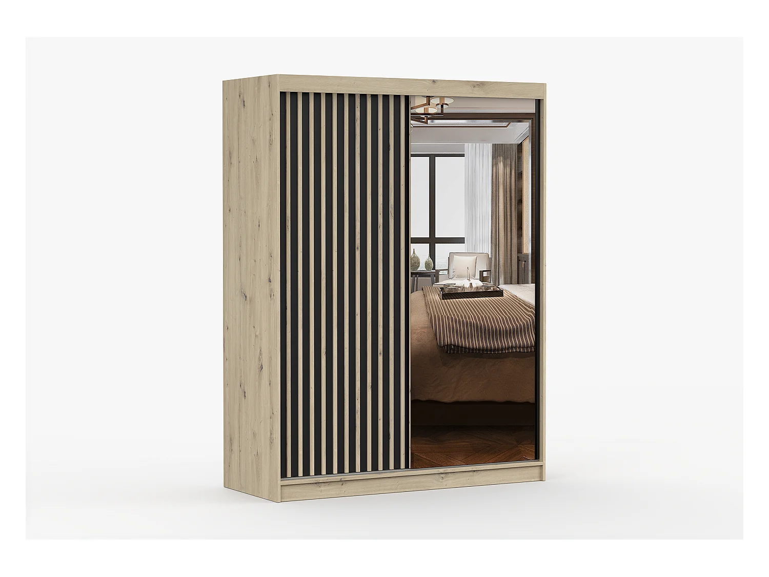 Armoire Auriane 150cm avec miroir - Chêne - Noir