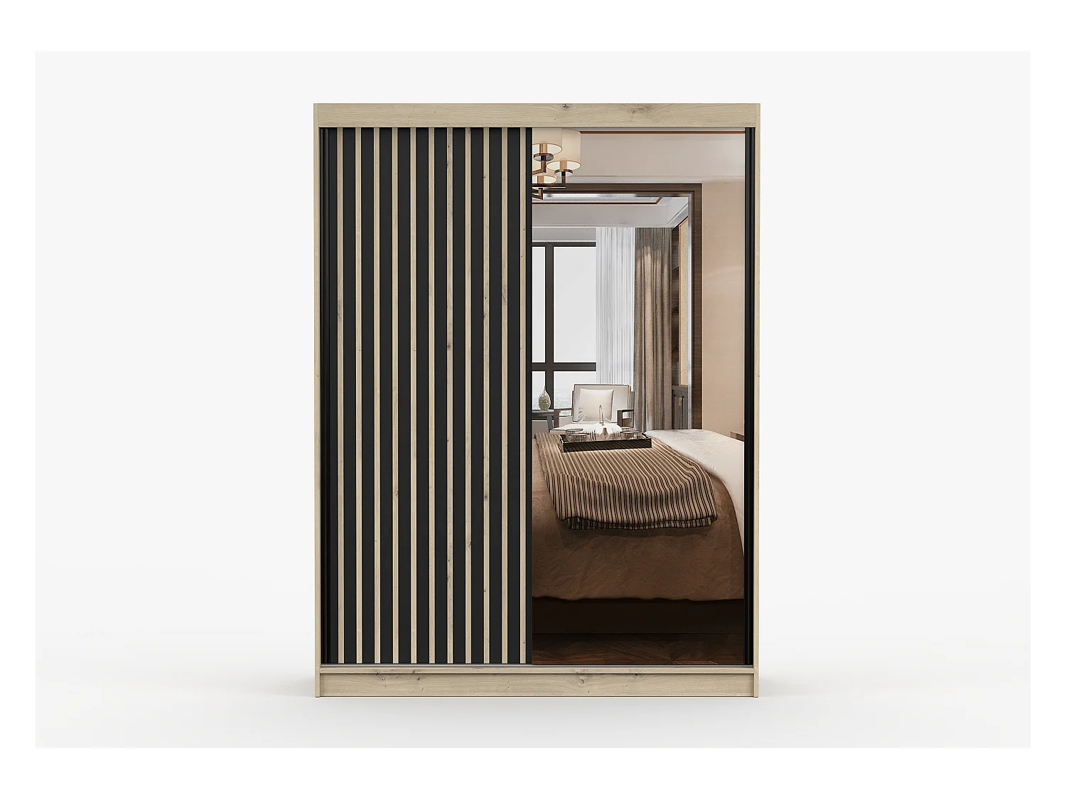 Armoire Auriane 150cm avec miroir - Chêne - Noir