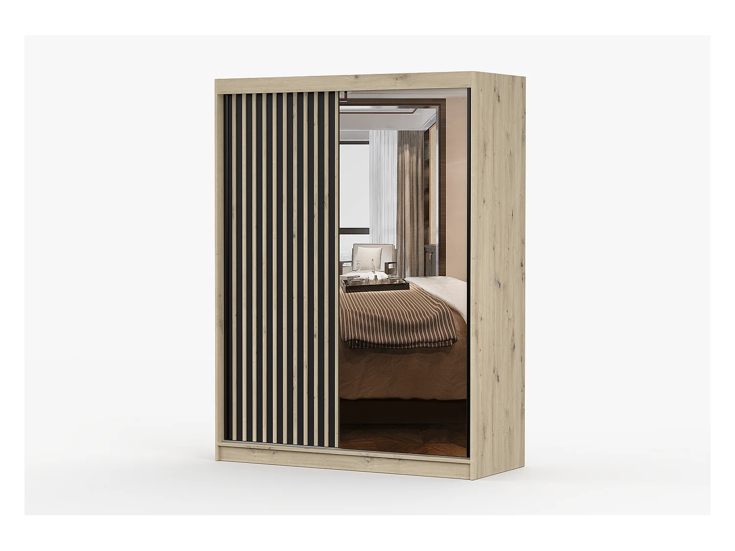 Armoire Auriane 150cm avec miroir - Chêne - Noir