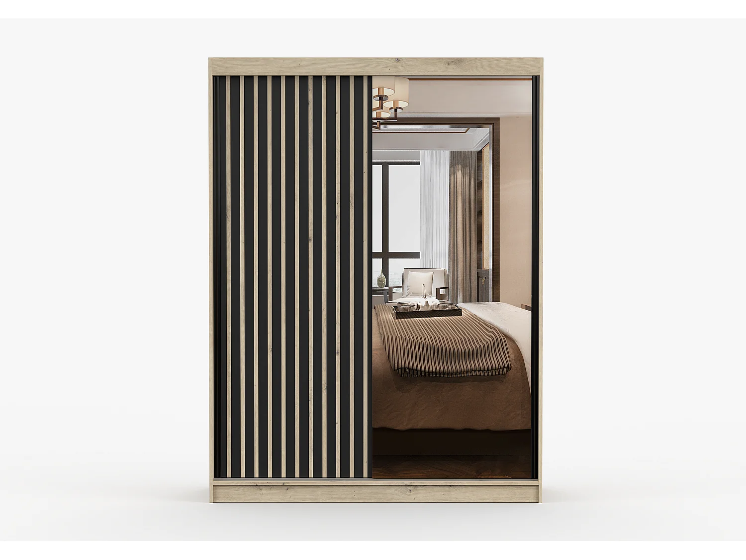 Armoire Auriane 150cm avec miroir - Chêne - Noir