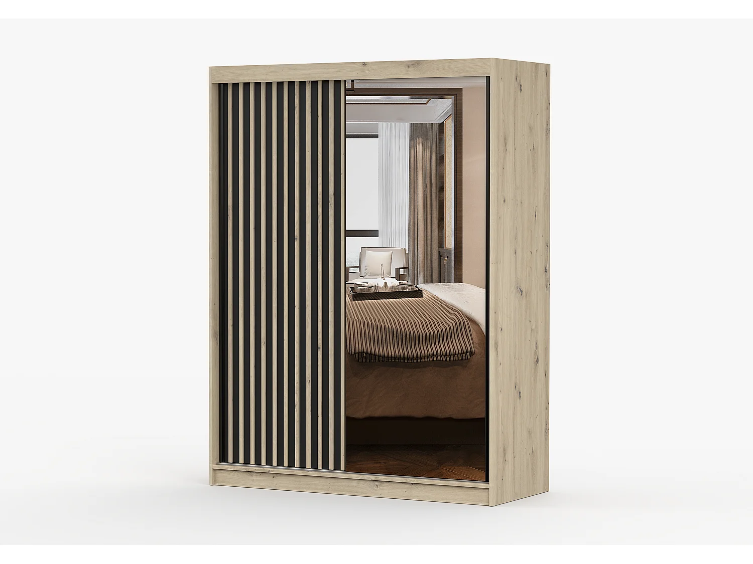 Armoire Auriane 150cm avec miroir - Chêne - Noir