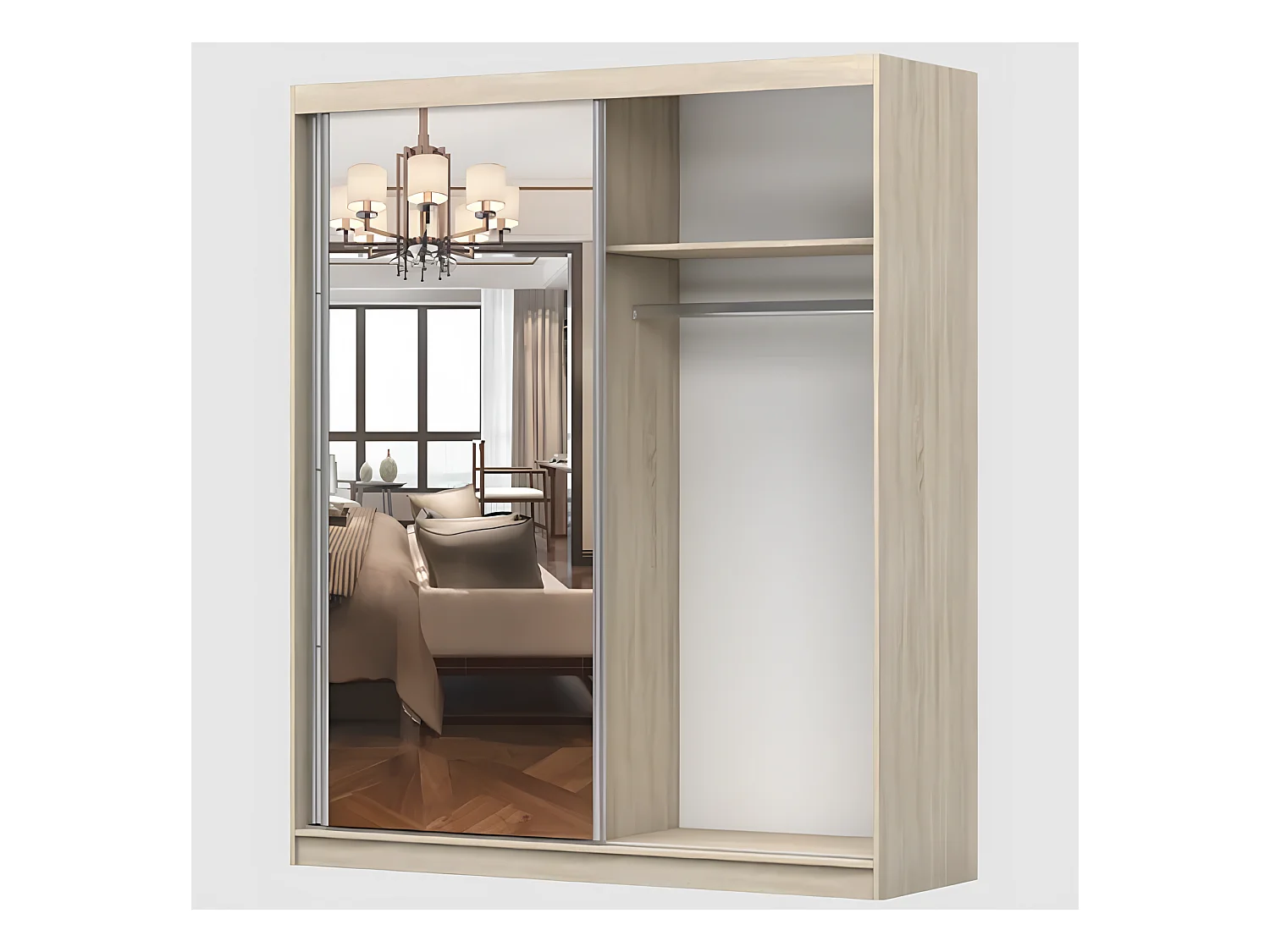 Armoire Naélie 183 cm avec miroir - Noir - Blanc