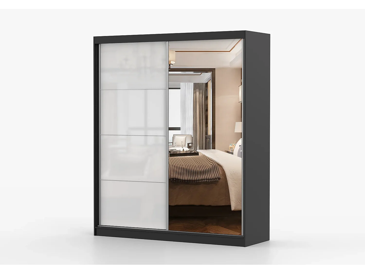 Armoire Naélie 183 cm avec miroir - Noir - Blanc
