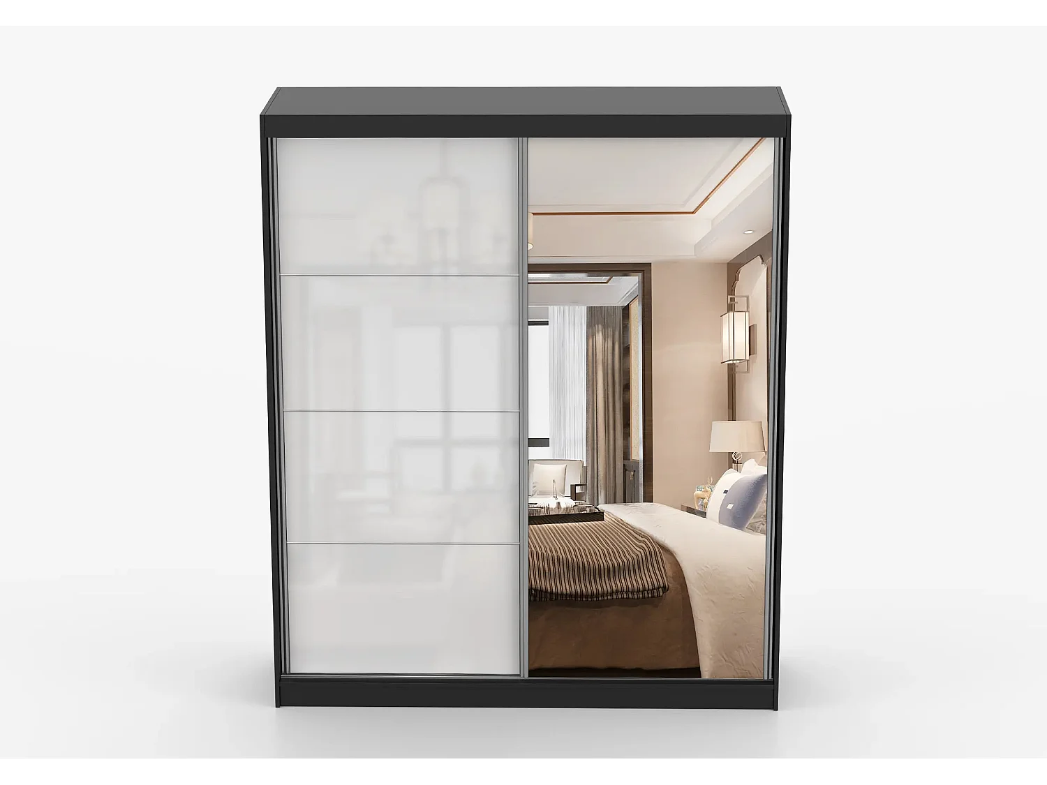 Armoire Naélie 183 cm avec miroir - Noir - Blanc