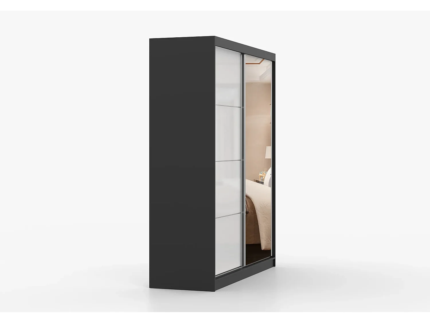 Armoire Naélie 183 cm avec miroir - Noir - Blanc