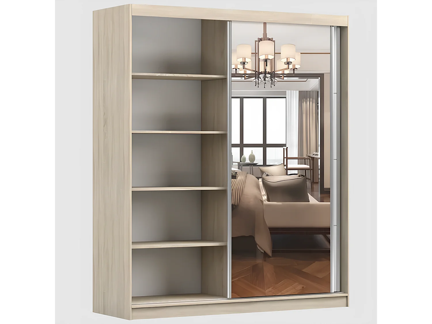 Armoire Naélie 183 cm avec miroir - Noir - Blanc