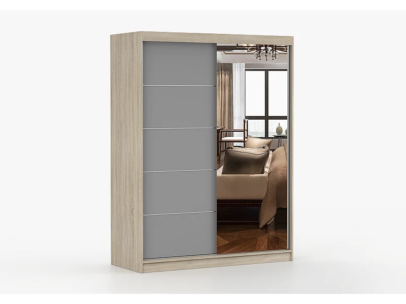 Armoire Vaiana 150 cm avec miroir - Chêne - Gris
