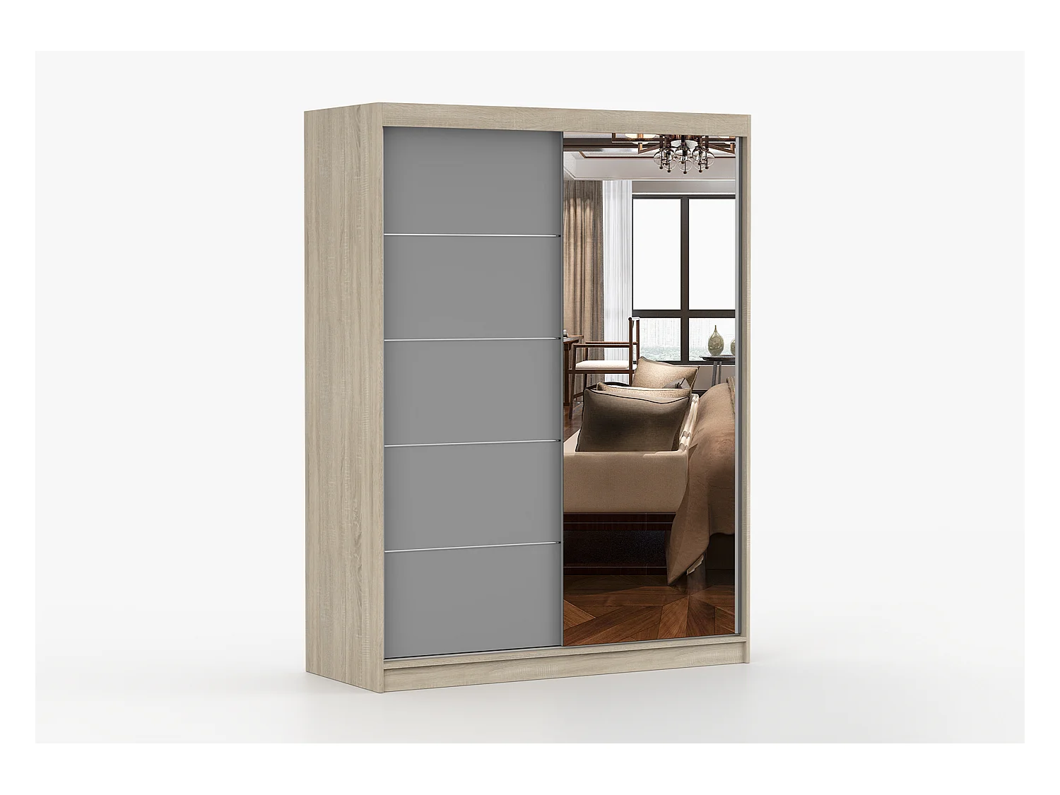 Armoire Vaiana 150 cm avec miroir - Chêne - Gris