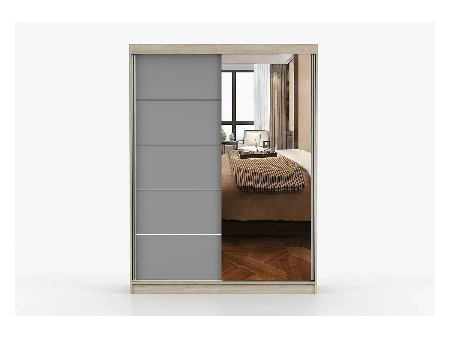 Armoire Vaiana 150 cm avec miroir - Chêne - Gris