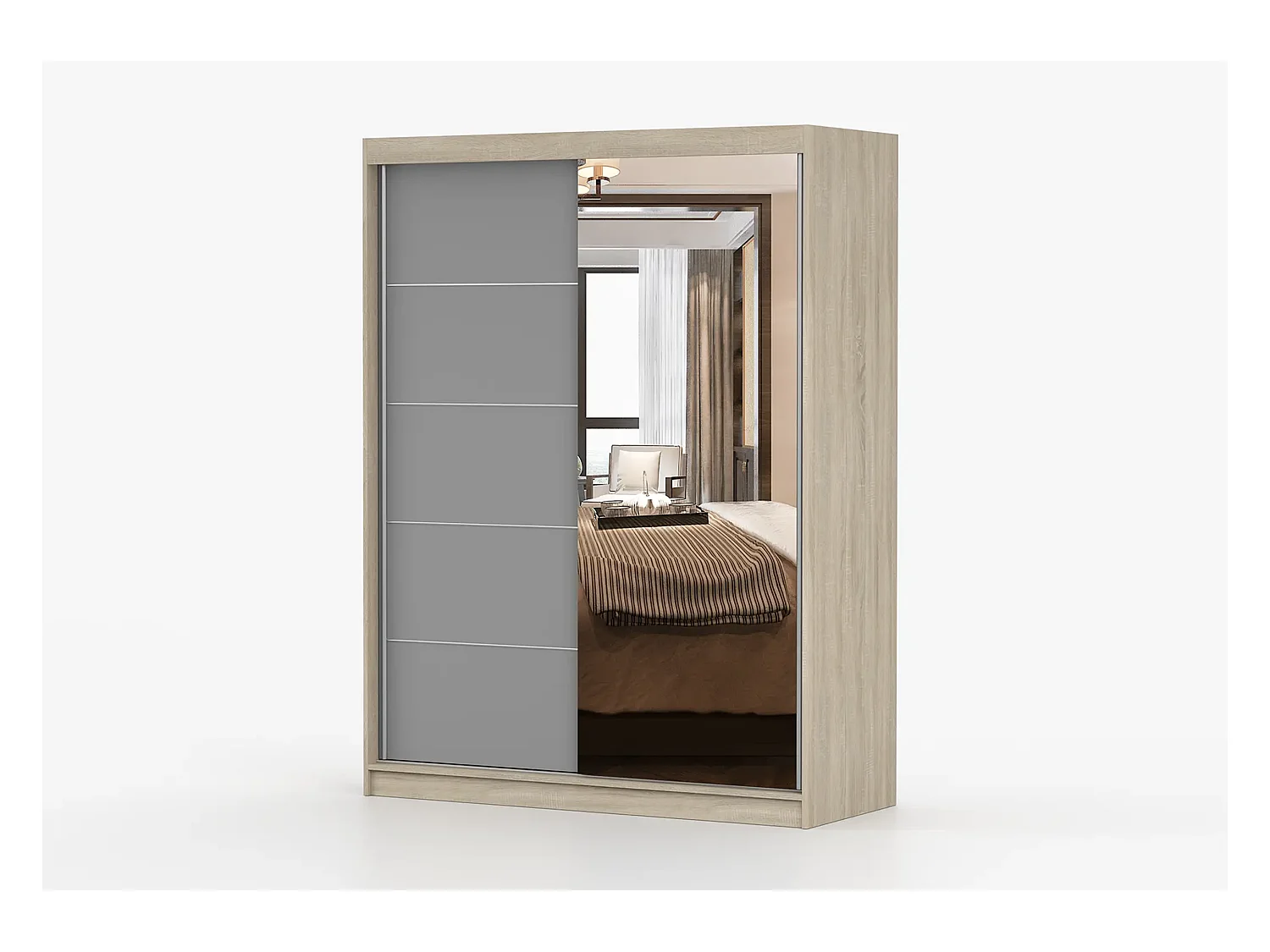 Armoire Vaiana 150 cm avec miroir - Chêne - Gris