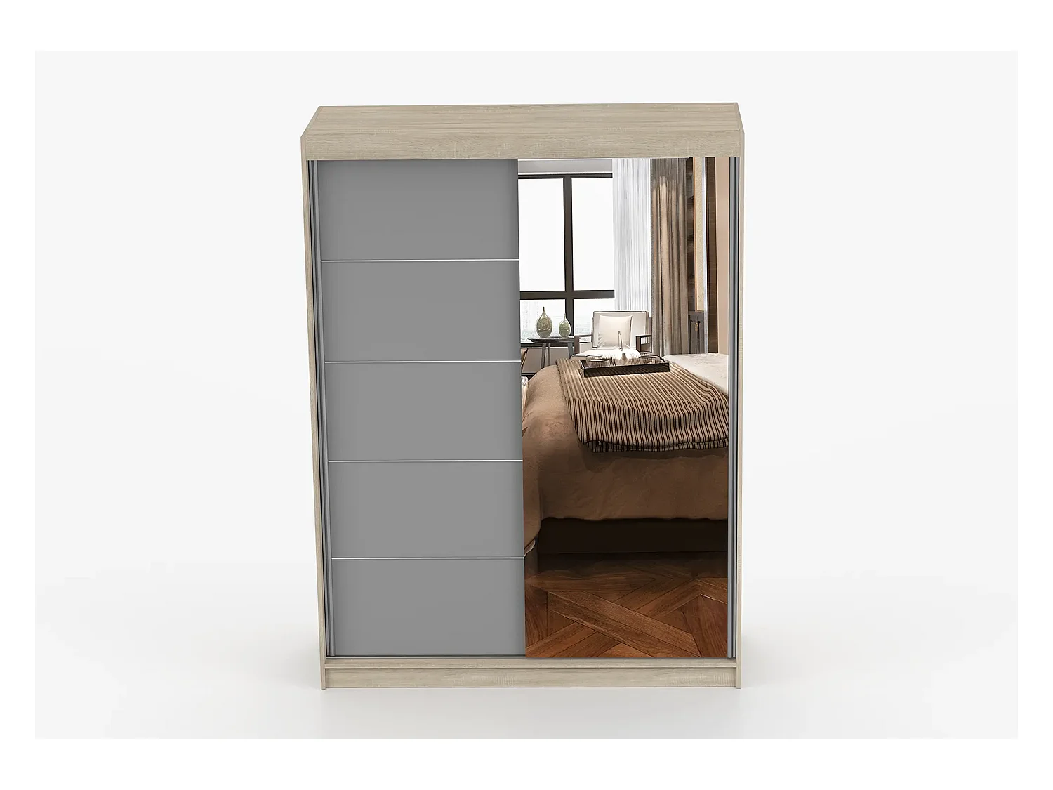 Armoire Vaiana 150 cm avec miroir - Chêne - Gris