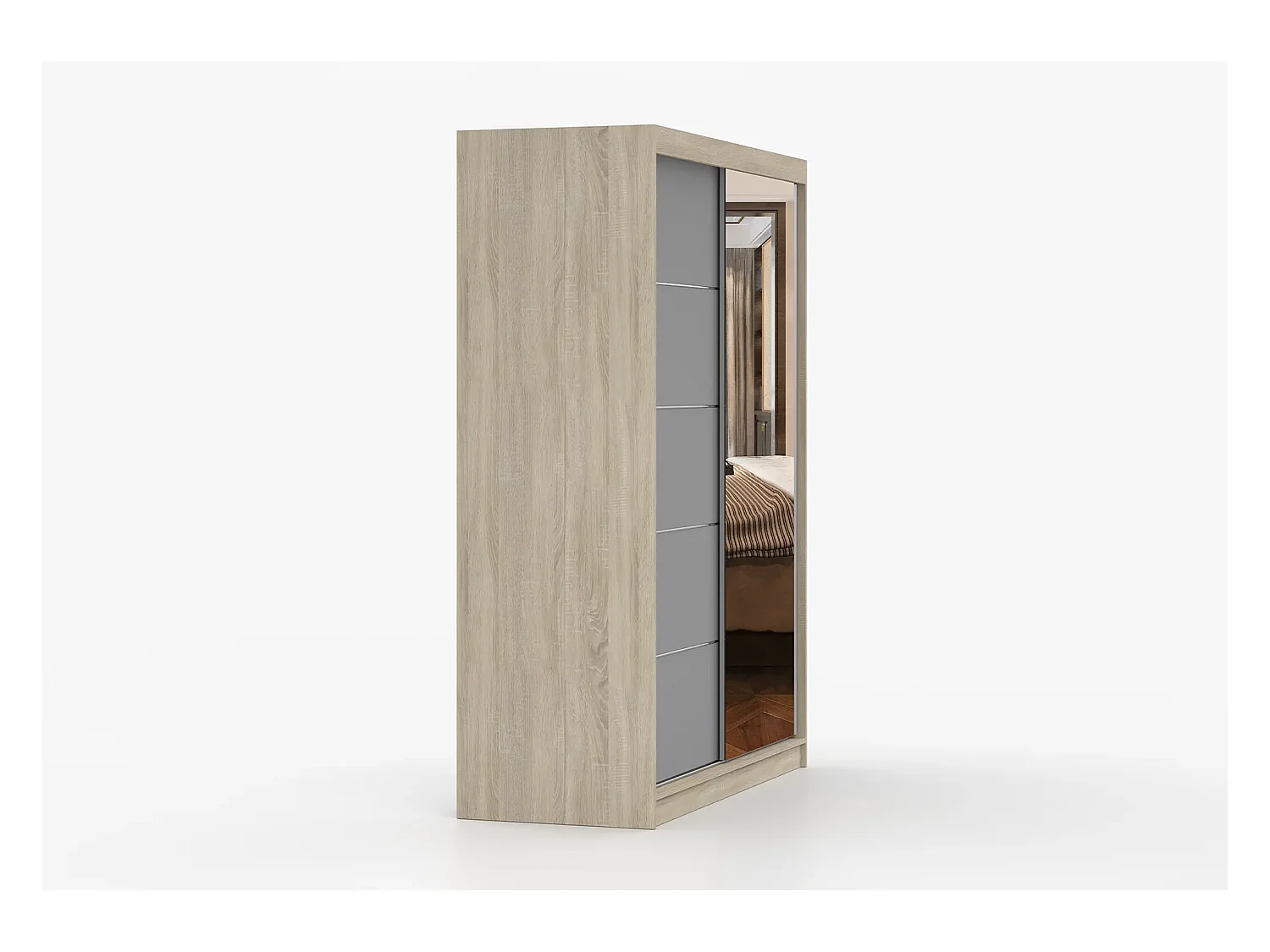 Armoire Vaiana 150 cm avec miroir - Chêne - Gris