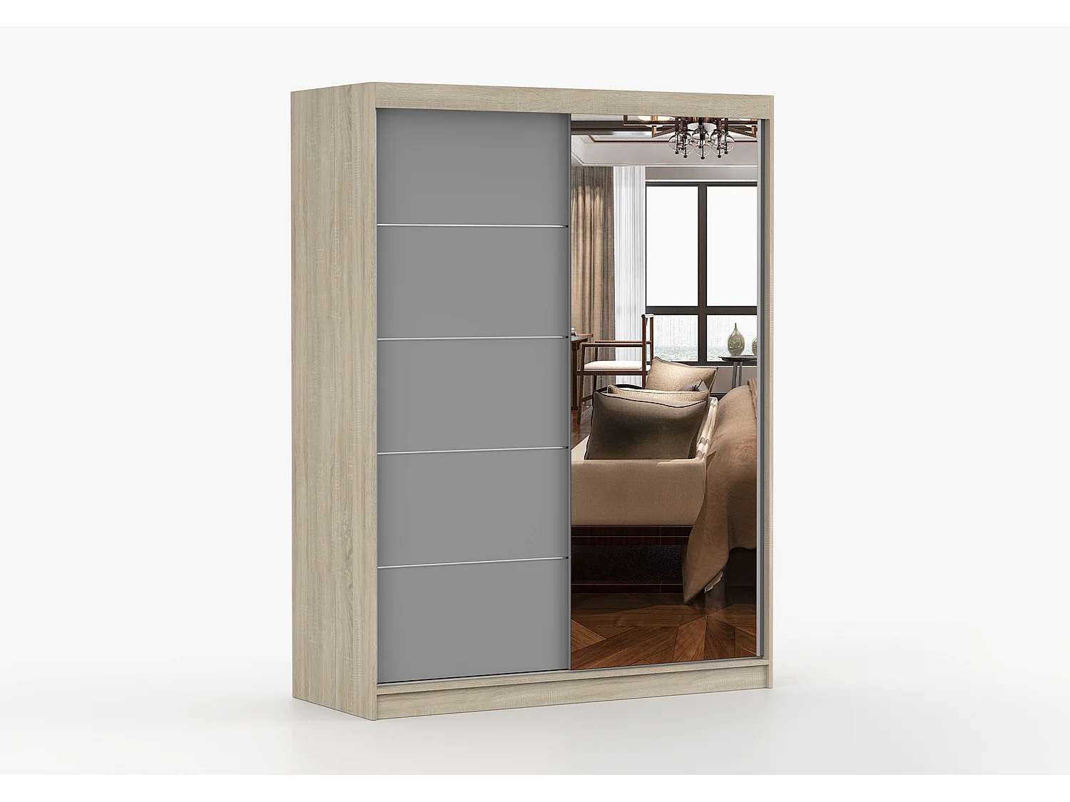 Armoire Vaiana 150 cm avec miroir - Chêne - Gris