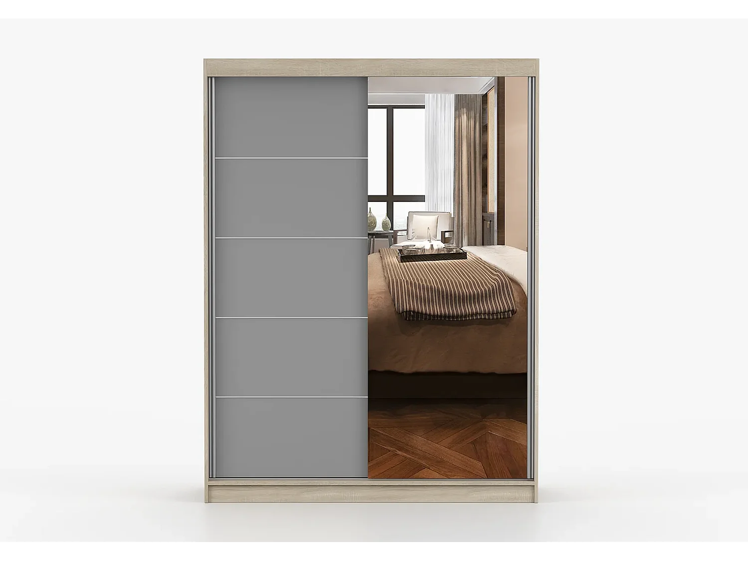 Armoire Vaiana 150 cm avec miroir - Chêne - Gris