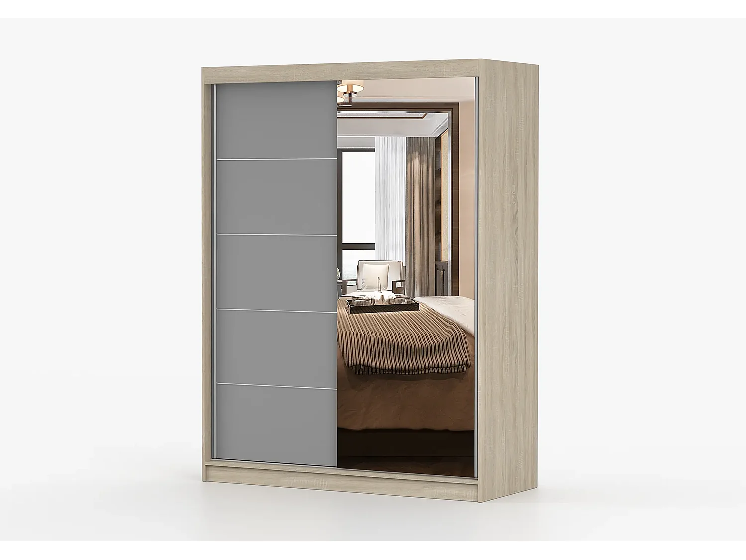 Armoire Vaiana 150 cm avec miroir - Chêne - Gris