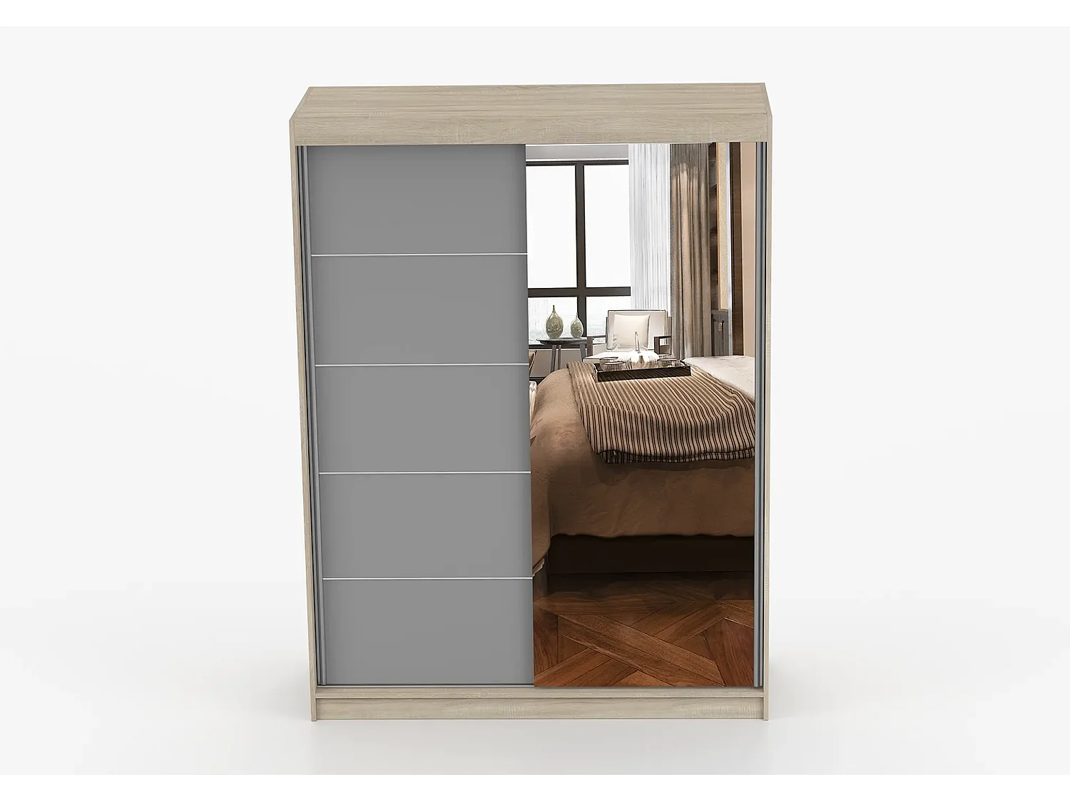 Armoire Vaiana 150 cm avec miroir - Chêne - Gris