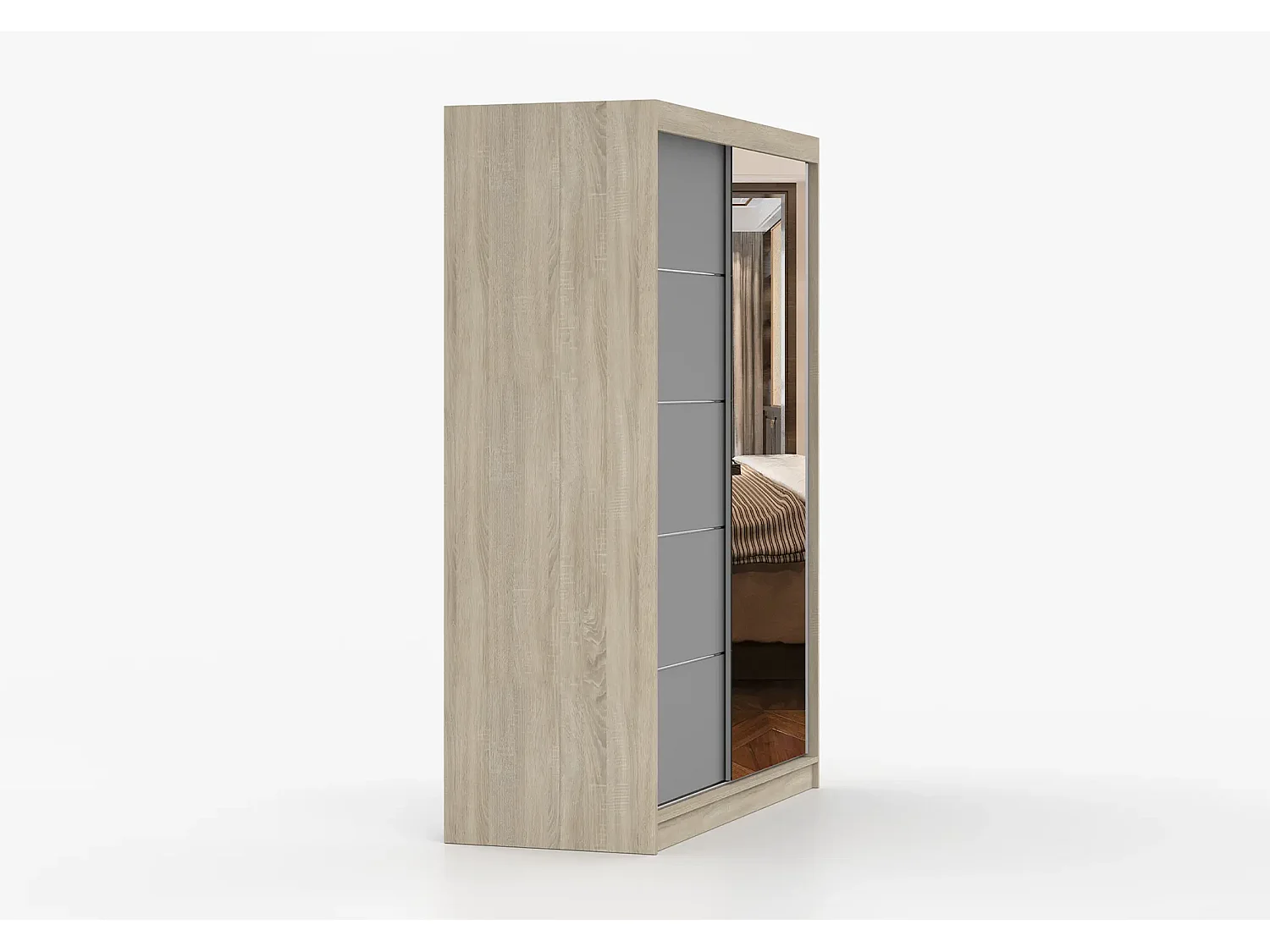 Armoire Vaiana 150 cm avec miroir - Chêne - Gris
