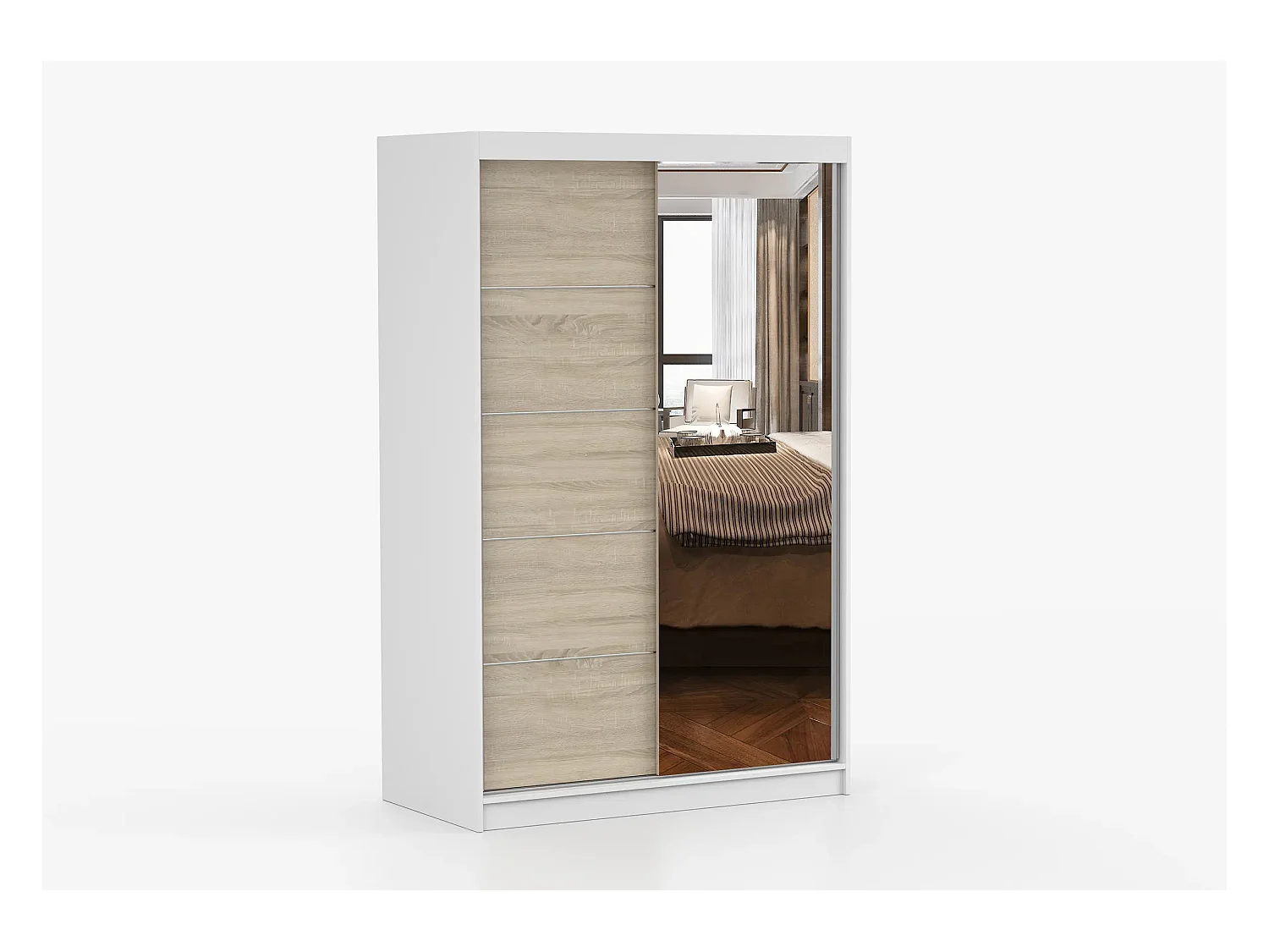 Armoire Syra 120 cm avec miroir - Blanc - Chêne