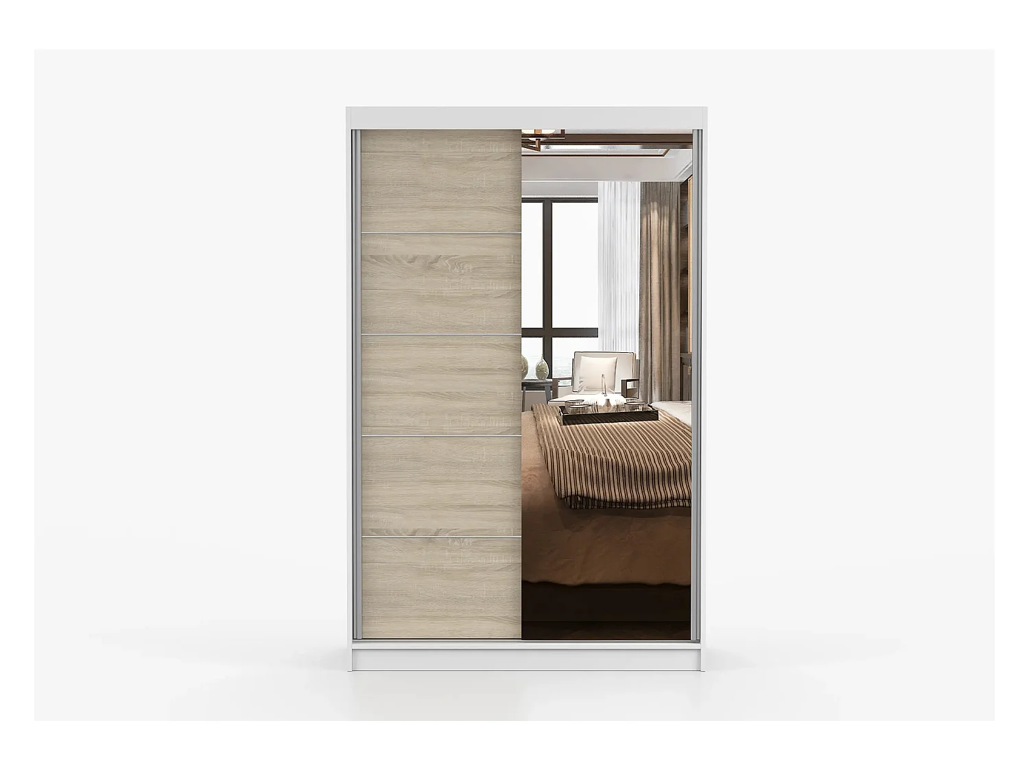 Armoire Syra 120 cm avec miroir - Blanc - Chêne