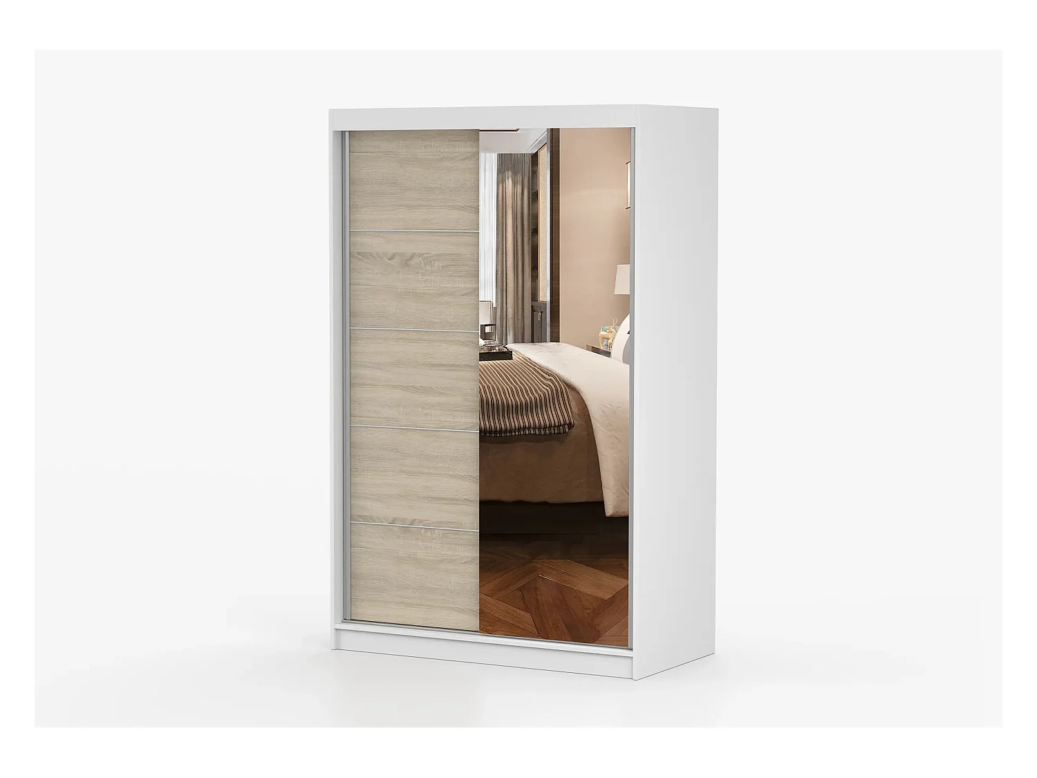Armoire Syra 120 cm avec miroir - Blanc - Chêne
