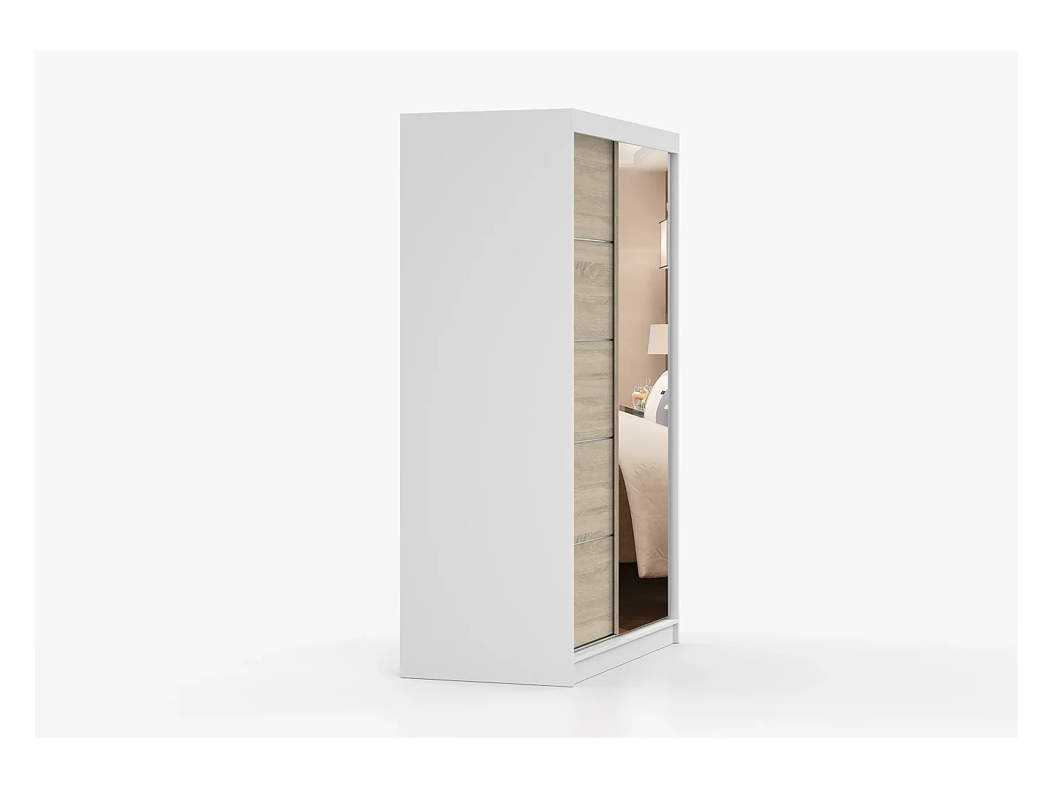 Armoire Syra 120 cm avec miroir - Blanc - Chêne