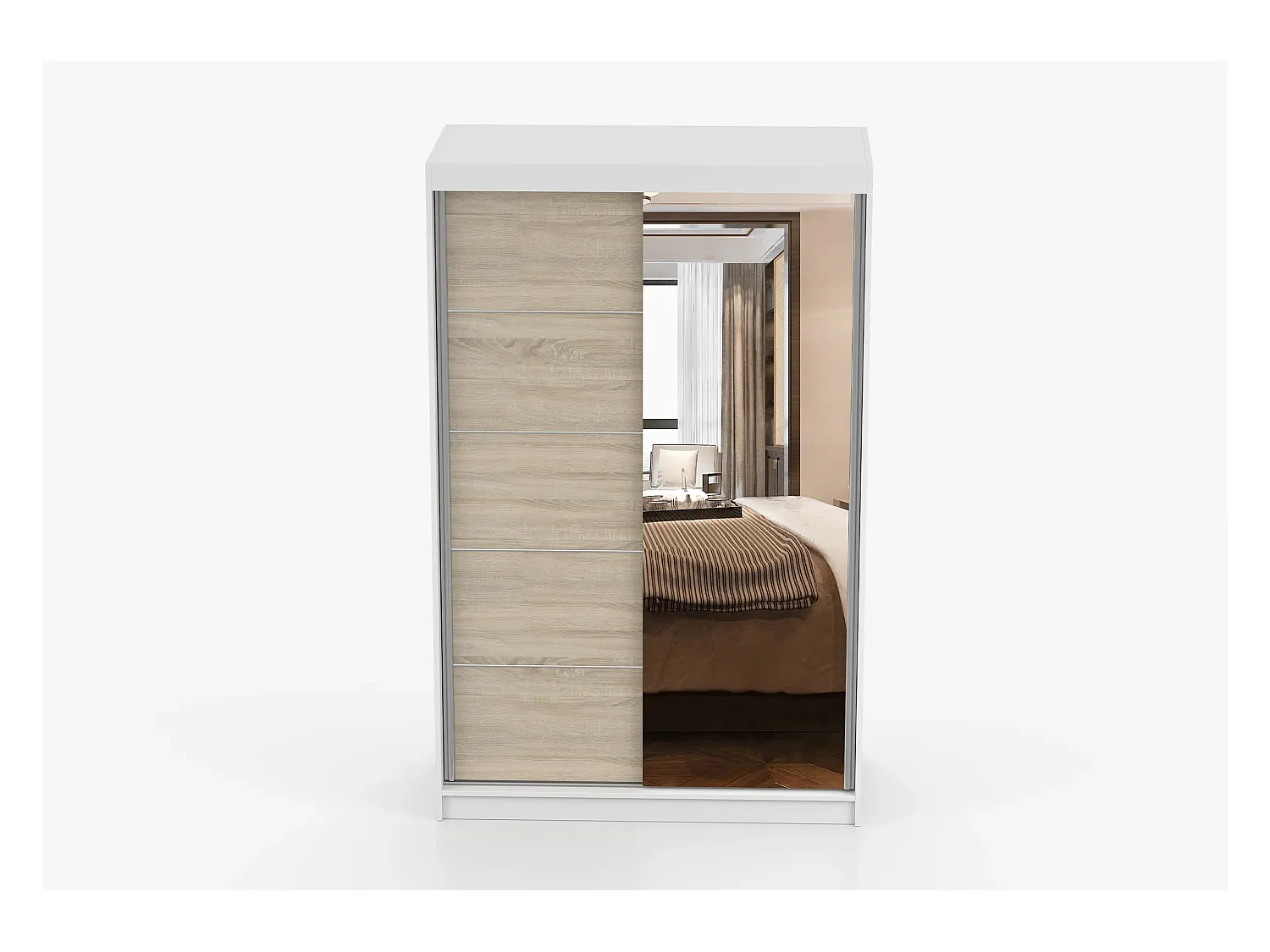 Armoire Syra 120 cm avec miroir - Blanc - Chêne