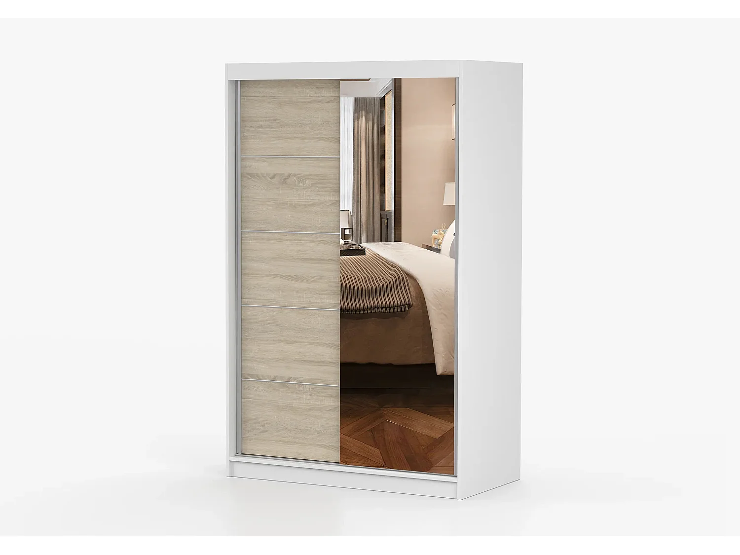 Armoire Syra 120 cm avec miroir - Blanc - Chêne