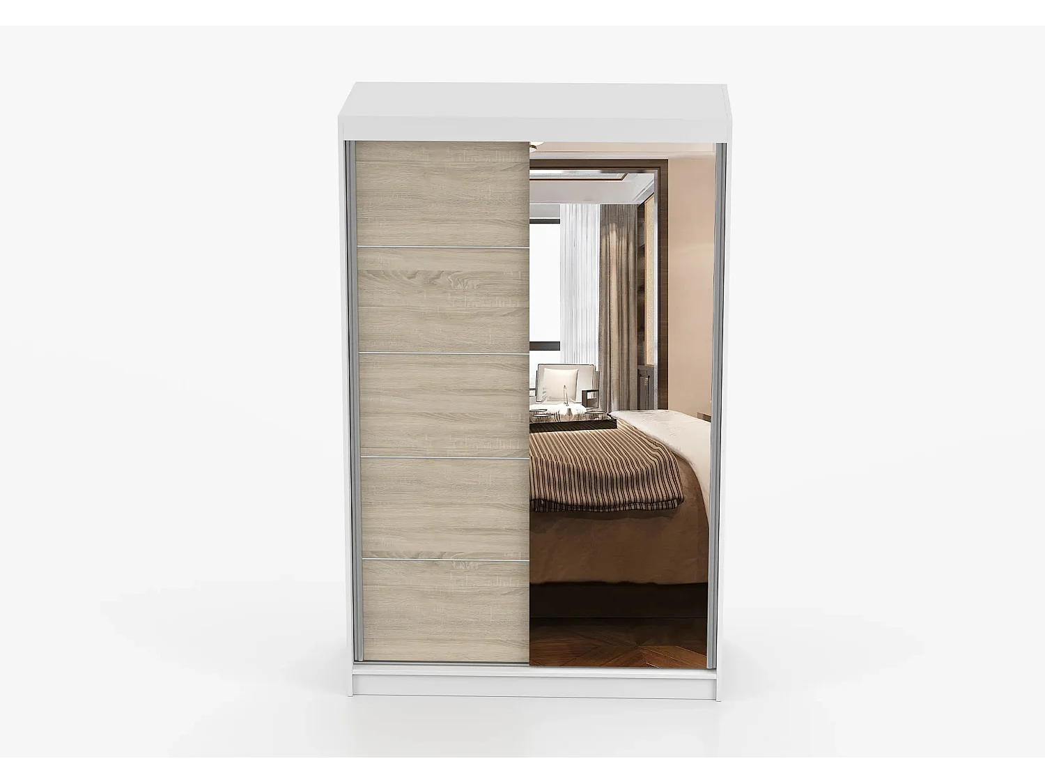 Armoire Syra 120 cm avec miroir - Blanc - Chêne
