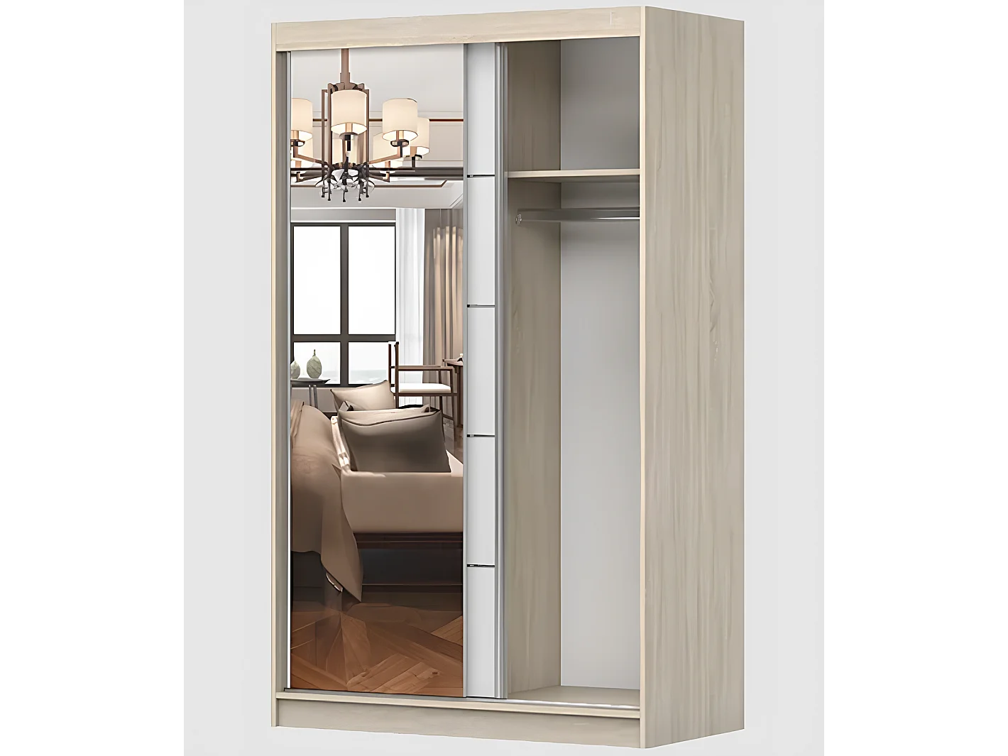 Armoire Syra 120 cm avec miroir - Blanc - Chêne