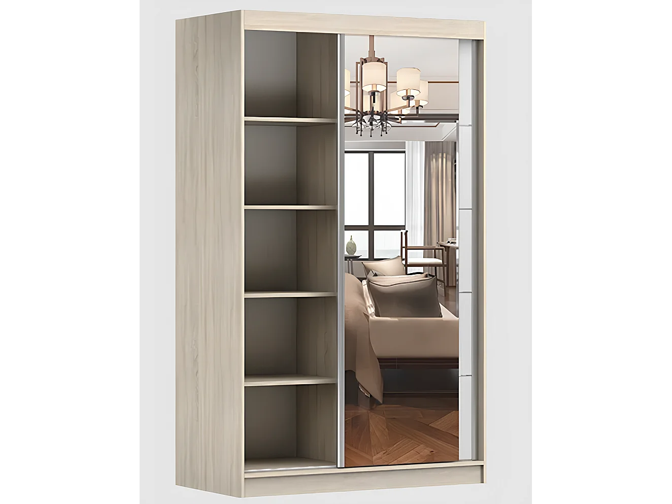 Armoire Syra 120 cm avec miroir - Blanc - Chêne
