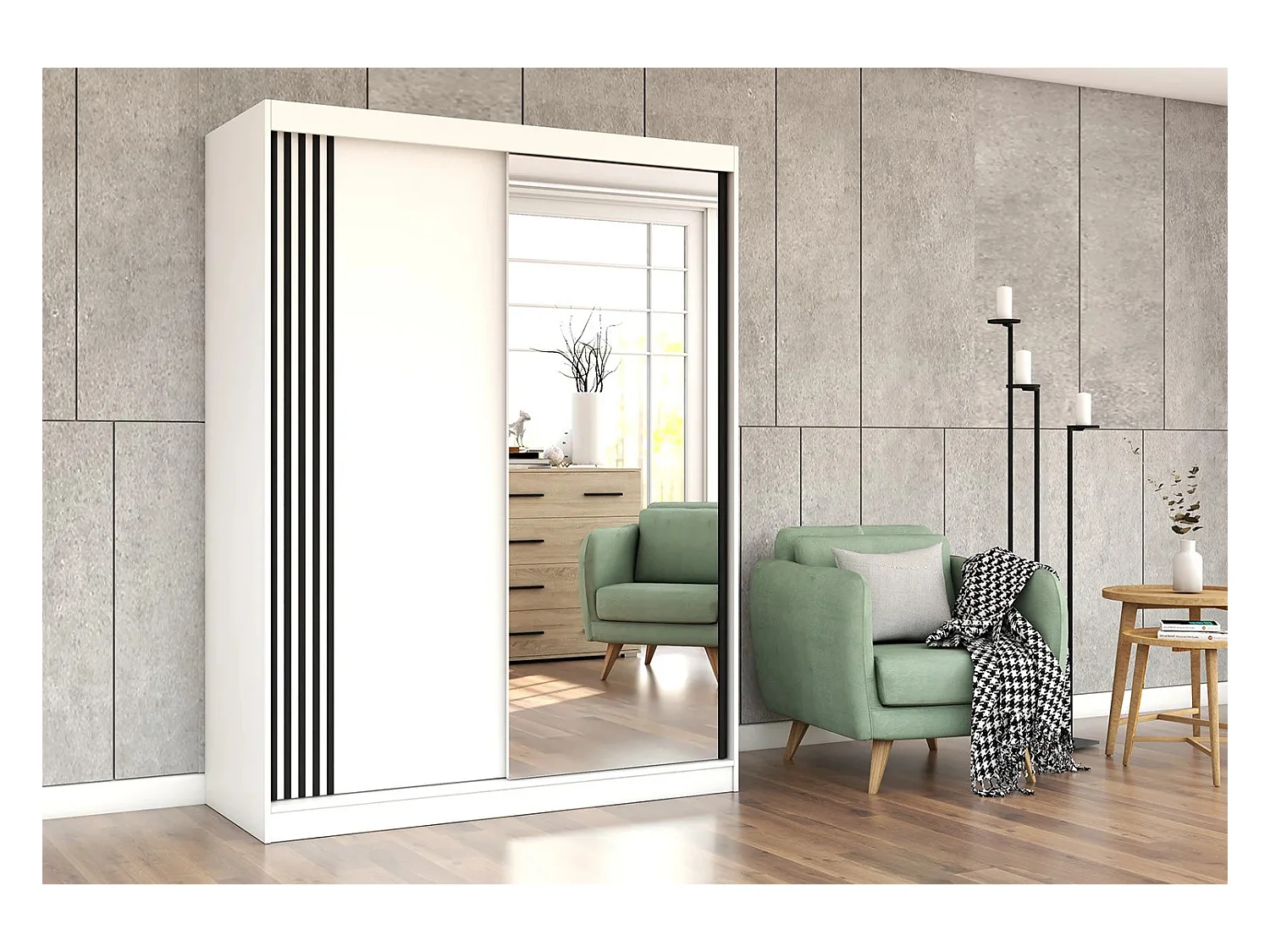 Armoire Elowen 150 cm avec miroir - Blanc