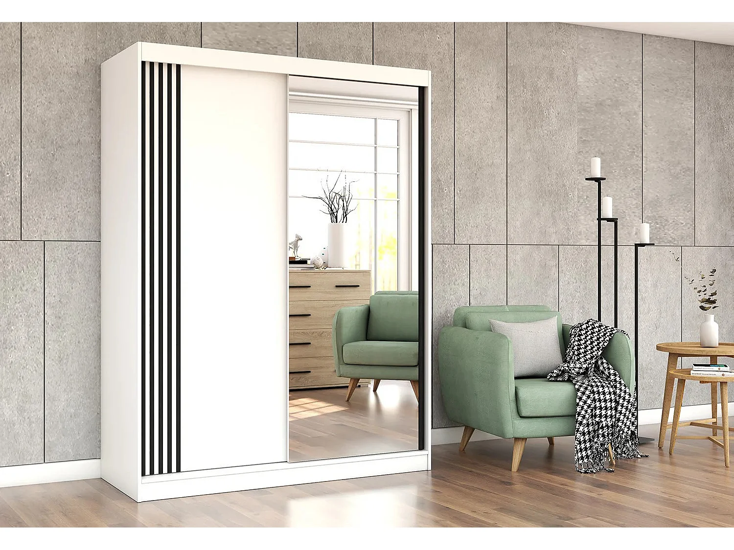Armoire Elowen 150 cm avec miroir - Blanc