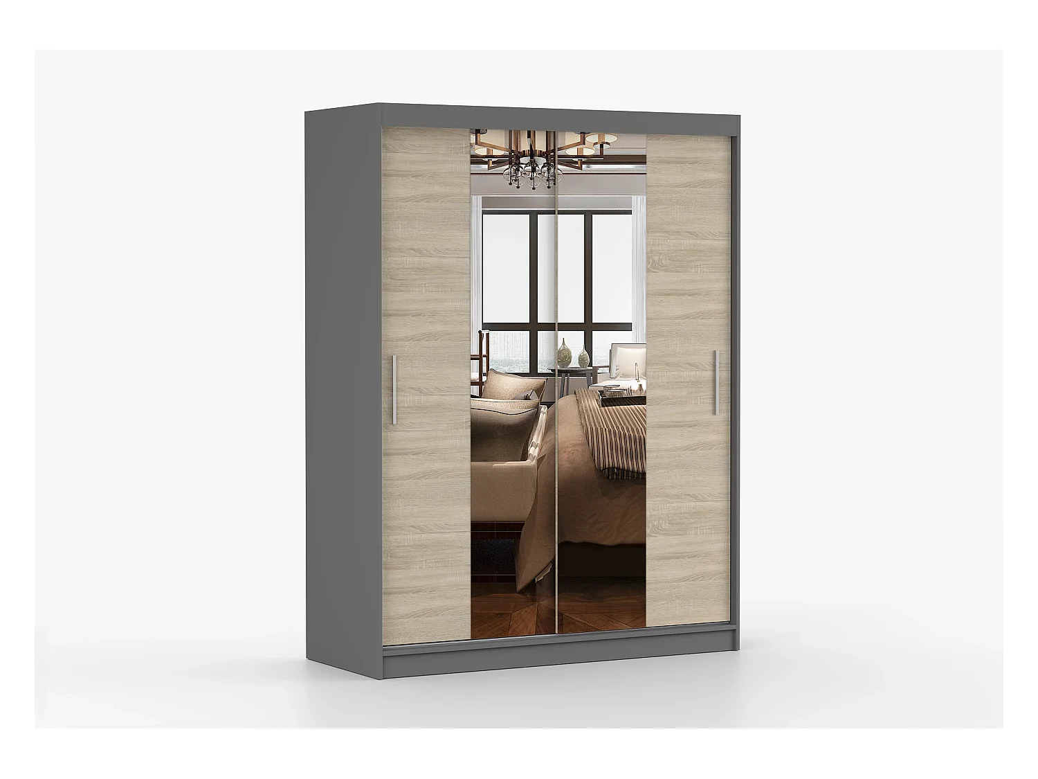 Armoire Aenora 150 cm avec miroir - Gris - Chêne