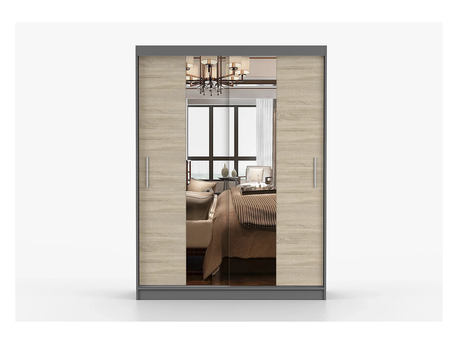 Armoire Aenora 150 cm avec miroir - Gris - Chêne