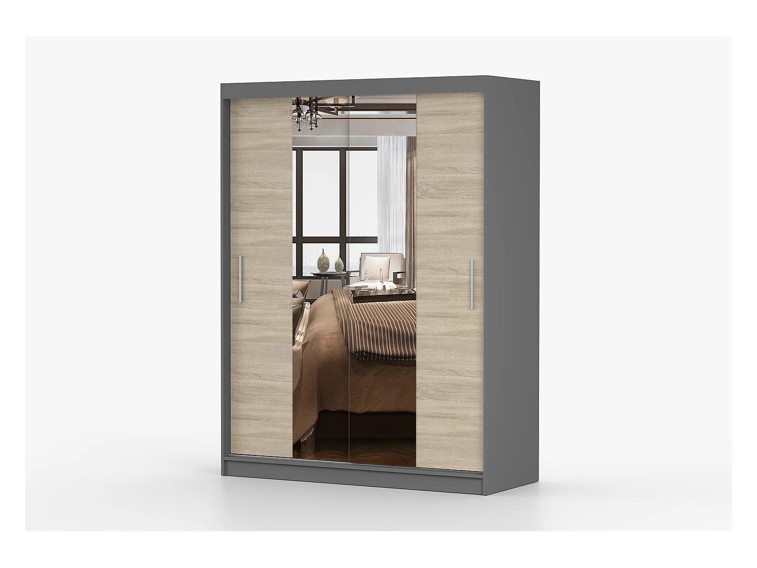 Armoire Aenora 150 cm avec miroir - Gris - Chêne