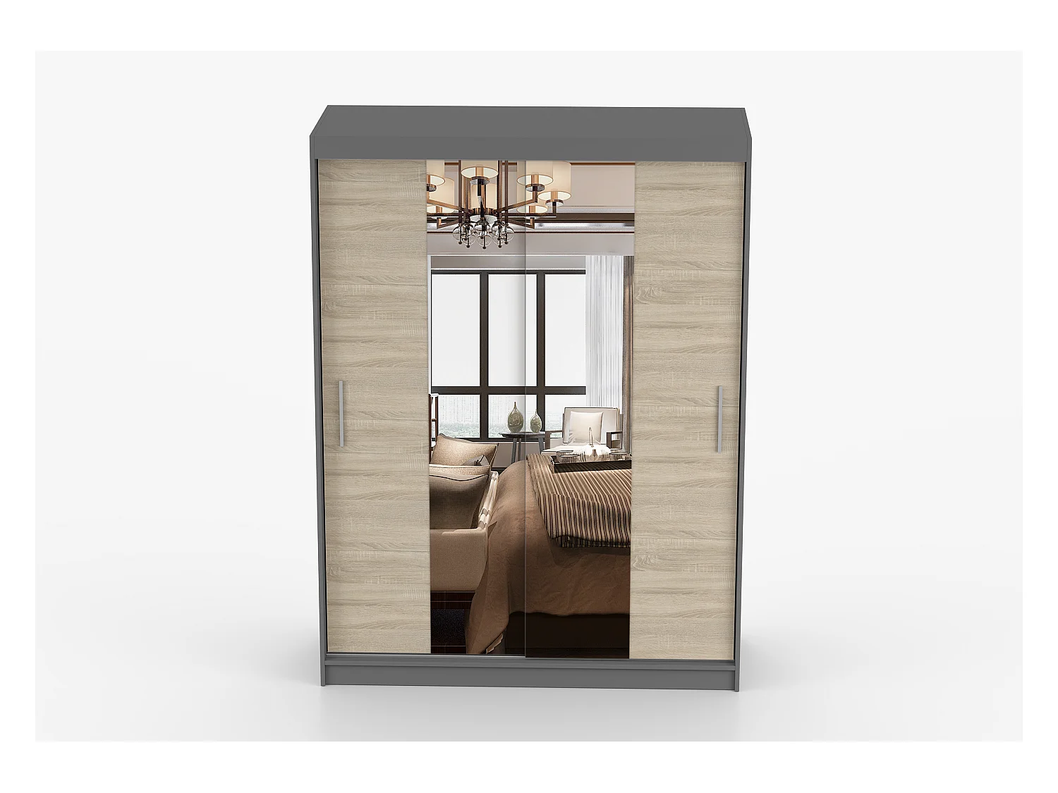 Armoire Aenora 150 cm avec miroir - Gris - Chêne