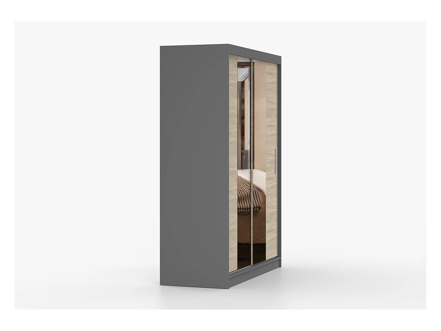 Armoire Aenora 150 cm avec miroir - Gris - Chêne
